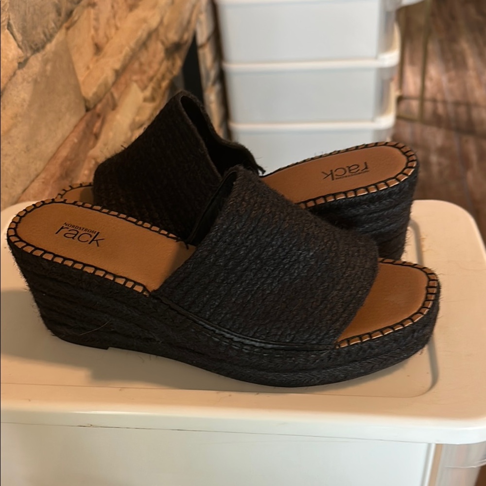 Nordstrom Black Woven Wedge Sandals